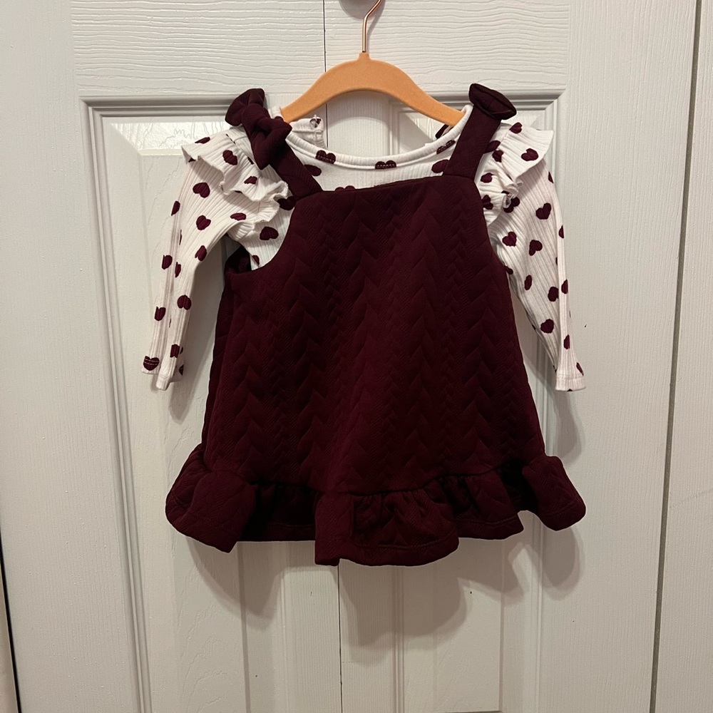 Rare Editions - Maroon heart onesie and dress